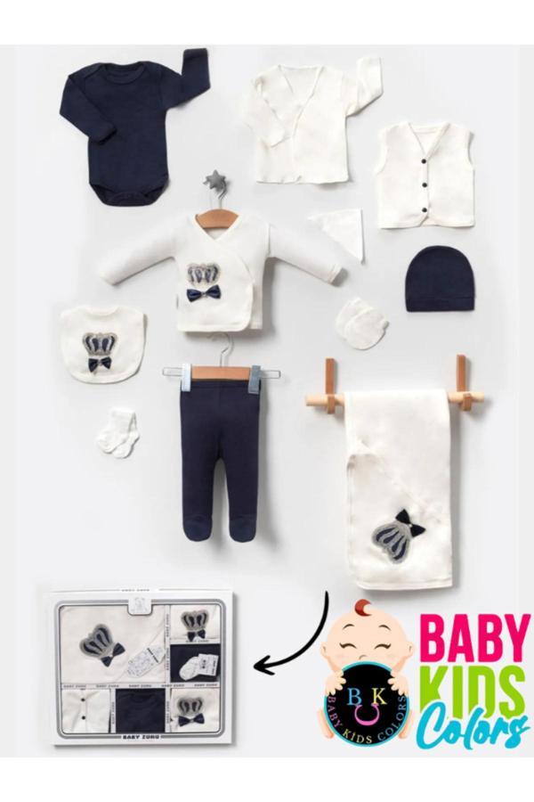 Baby Kids Colors Lüks Taşlı Yeni Doğan Hastane Çıkış 10'Lu Zıbın Seti (Kutulu) - Image 1