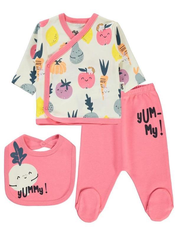 Civil Baby Meyve ve Sebze Empirme Baskılı  Zıbın Takımları - Pembe0-1 Ay - Image 1