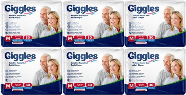 Giggles Hasta Bezi Yetişkin Bel Bantlı Tekstil Yüzey Orta - Medium (M) 180 Adet (6PK*30) - Image 1