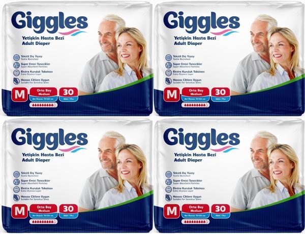 Giggles Hasta Bezi Yetişkin Bel Bantlı Tekstil Yüzey Orta - Medium (M) 120 Adet (4PK*30) - Image 1
