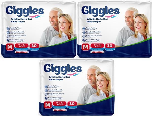 Giggles Hasta Bezi Yetişkin Bel Bantlı Tekstil Yüzey Orta - Medium (M) 90 Adet (3PK*30) - Image 1