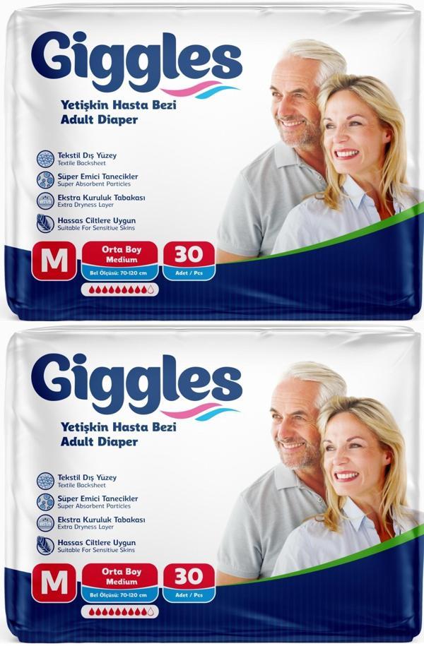 Giggles Hasta Bezi Yetişkin Bel Bantlı Tekstil Yüzey Orta - Medium (M) 60 Adet (2PK*30) - Image 1