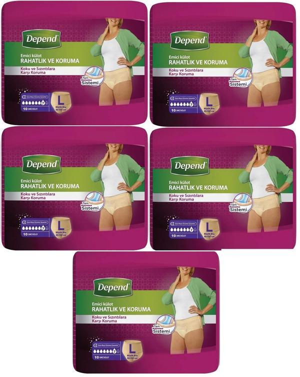 Depend Emici Külot Hasta Bezi Large - Büyük Kadın 50 Adet (5PK*10) - Image 1