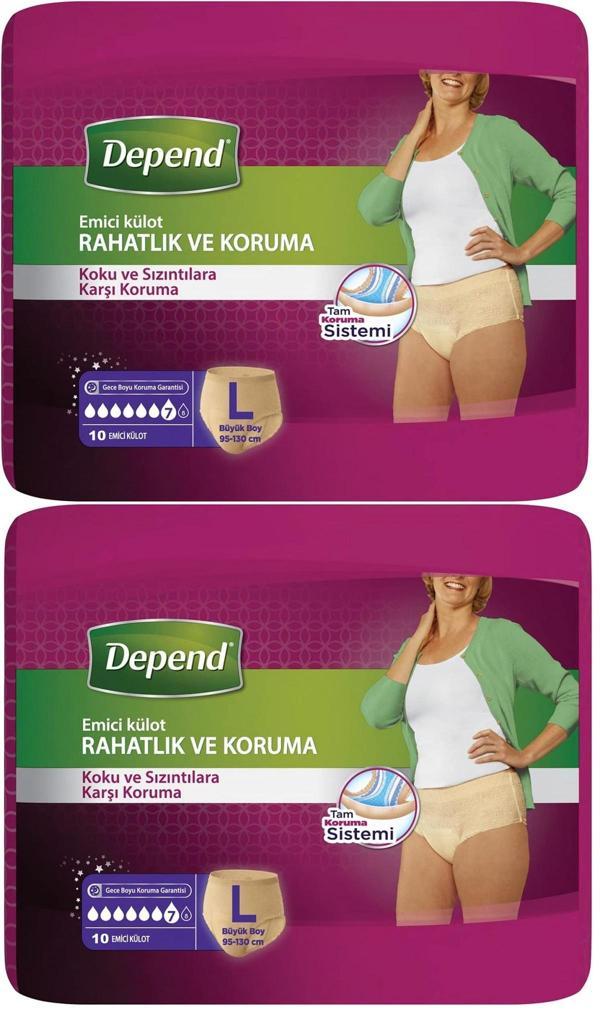Depend Emici Külot Hasta Bezi Large - Büyük Kadın 20 Adet (2PK*10) - Image 1
