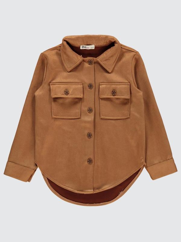 Civil Girls Büyük Cepli 6-9 Yaş Gömlek - Bej7-8 Yaş - Image 1