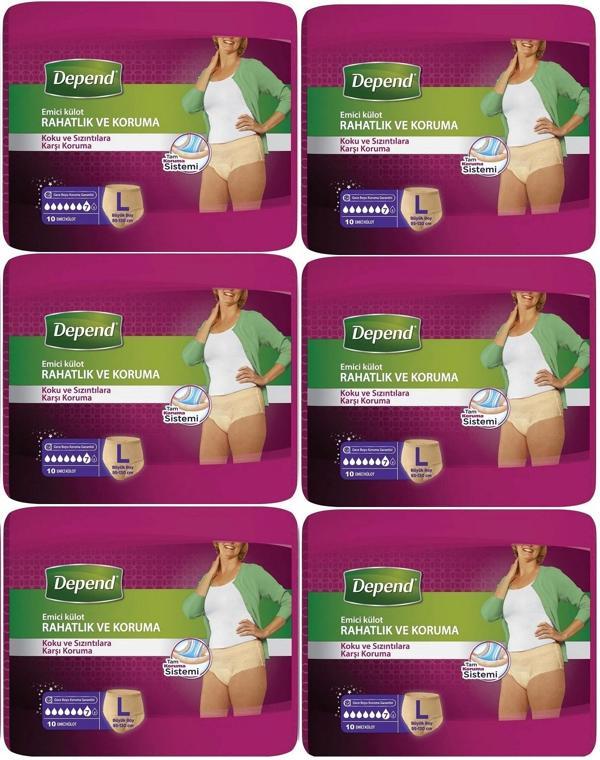 Depend Emici Külot Hasta Bezi Large - Büyük Kadın 60 Adet (6PK*10) - Image 1