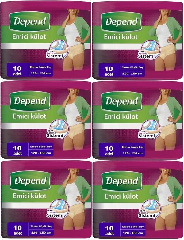 Depend Emici Külot Hasta Bezi XL - Extra Büyük Kadın 60 Adet (6PK*10) - Image 1