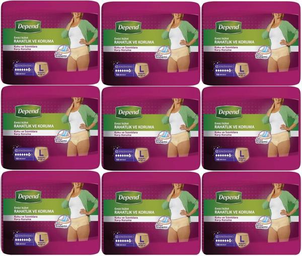 Depend Emici Külot Hasta Bezi Large - Büyük Kadın 90 Adet (9PK*10) - Image 1