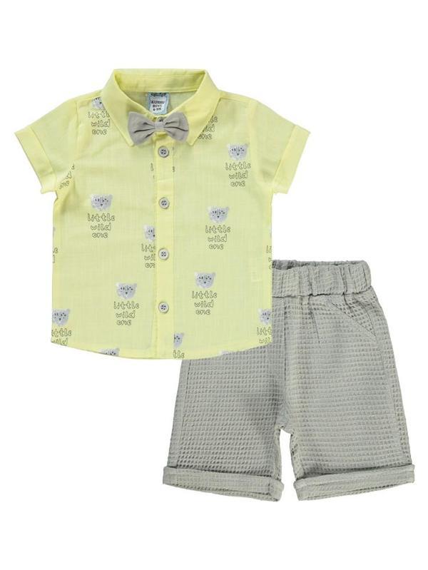 Kumru Little Wild One Baskılı Papyonlu 6-18 Ay Takım - Sarı6-9 Ay - Image 1
