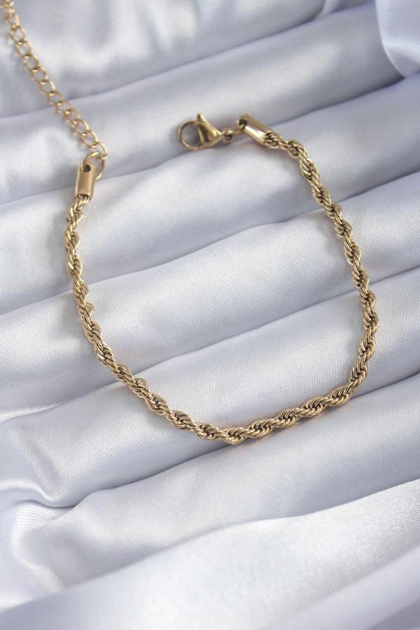 Celira 316L Çelik Gold Renk Burgu Zincir Model Kadın Bileklik NELW0108 - Image 1