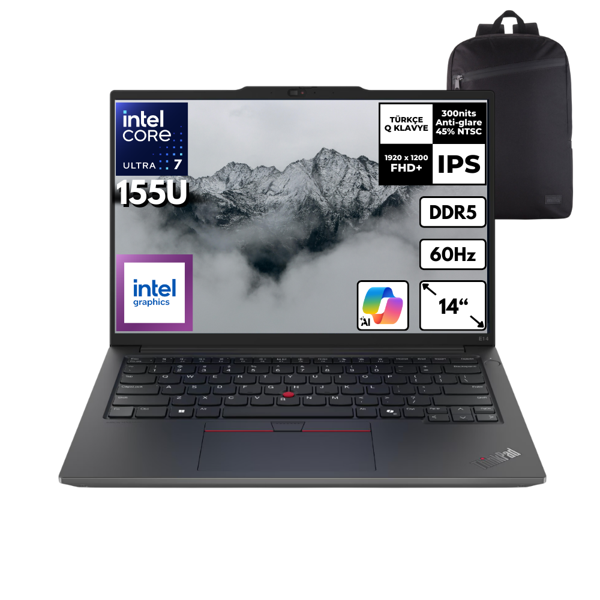 Lenovo ThinkPad E14 G6 Ultra 7-155U 48 GB 1 TBSSD  14" Win 11 Home + S. Çantası 21M70043TXHMF11 - Image 1