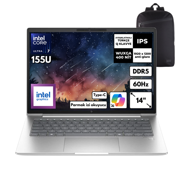 HP EliteBook 640 G11 Ultra 7-155U 64-GBDDR5 2 TBSSD Intel Graphics 14" WUXGA Windows 10 Pro  Sırt Ç. B2RK9ESHMF53 - Image 1