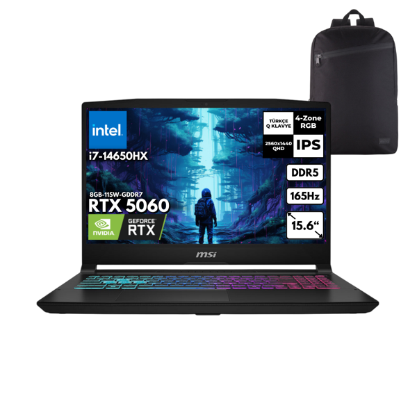MSI KATANA 15 HX i7-14650HX 64-GBDDR5 4 TBSSD RTX5060 15.6" Windows 11 Pro  + HMF Sırt Çantası B14WFK-449XTRHMF28 - Image 1
