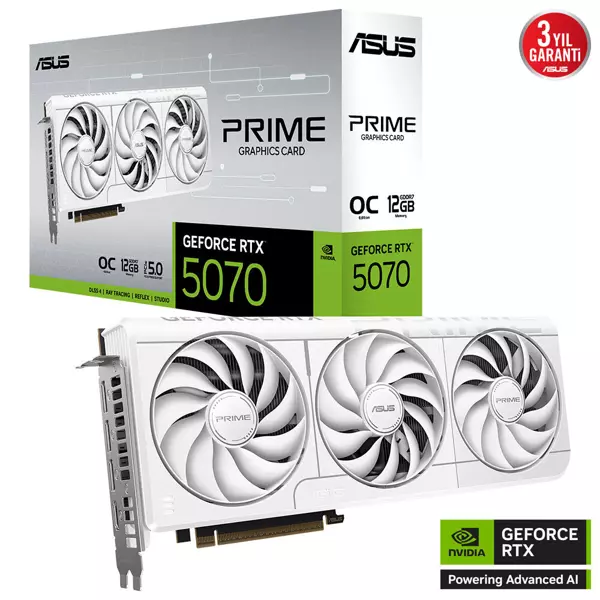 ASUS PRIME GeForce RTX 5070 12GB OC White Edition PRIME-RTX5070-O12G-WHITE GDDR7 192Bit Gaming (Oyuncu) Ekran Kartı - Image 1