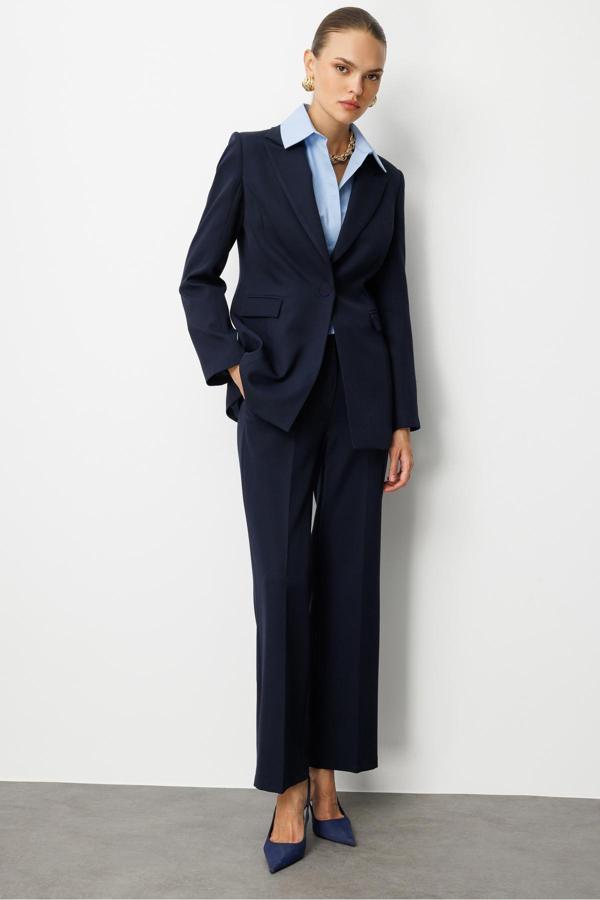 Mizalle Tek Düğme Klasik Lacivert Ceket - Image 1