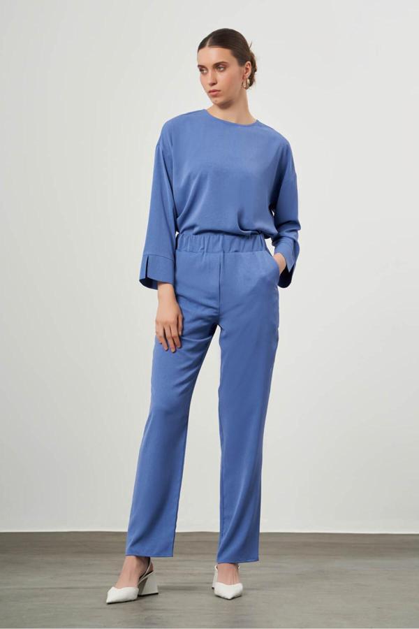 Mizalle Desen Dokulu İndigo Pantolon - Image 1