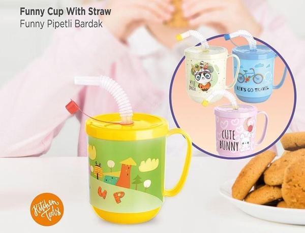 Funny Pipetli Çocuk Içecek Bardağı Desenli Bardak 350ml - Image 1