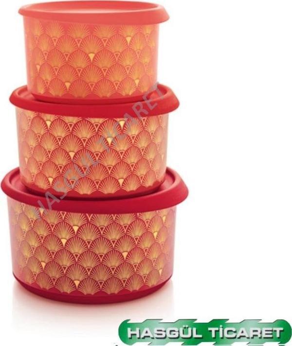 Tupperware PARILTI SET 3'LÜ KIRMIZI 940ml-1.4Lt-2.1Lt TEK PARMAK SAKLAMA KABI  - Image 1