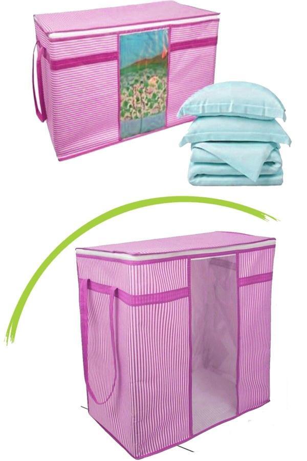 Pencereli Saklama Hurcu - Pembe Beyaz Çizgili - Image 1