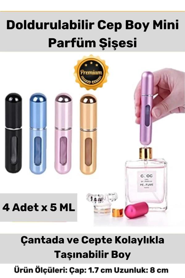 4 Adet Tasarım Parfüm Şişesinden Doldurulabilir Çanta Içi Taşınabilir 4lü Mini Cep Parfüm Şişesi - Image 1