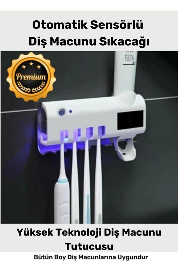 Yeni Seri Güneş Enerjili Usb Şarjlı Diş Macun Sıkacağı Sterilizatörlü 4 Adet Diş Fırçalığı Tutucu - Image 1