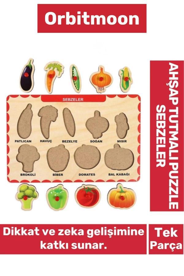 Premium Üretim Zeka Geliştirici Eğitici Öğretici Ebeveyn Çocuk Sebzeler Ahşap Tutmalı Puzzle - Image 1