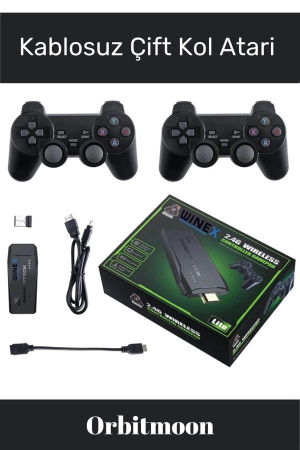 Yeni Üretim 4K Çözünürlük 2.4g Uyumlu Çift Kol Atari Kablosuz Retro 20000 Oyunlu Game Stick Atari - Image 1