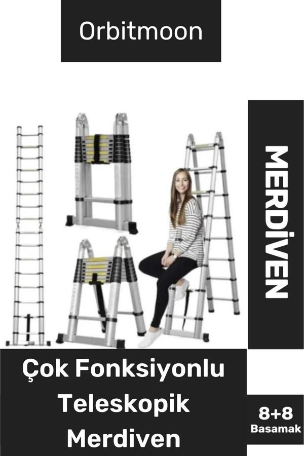 Kaymaz Ayak Dayanıklı Alüminyum Çift Taraflı Açık Hali 3.8 Metre Çok Fonksiyonlu Teleskopik Merdiven - Image 1