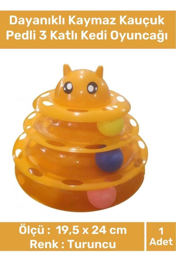 Premium Ürün 3 Toplu Eğlenceli Dayanıklı Kaymaz Kauçuk Pedli 3 Katlı Kedi Oyuncağı 19,5 cm x 24cm - Image 1