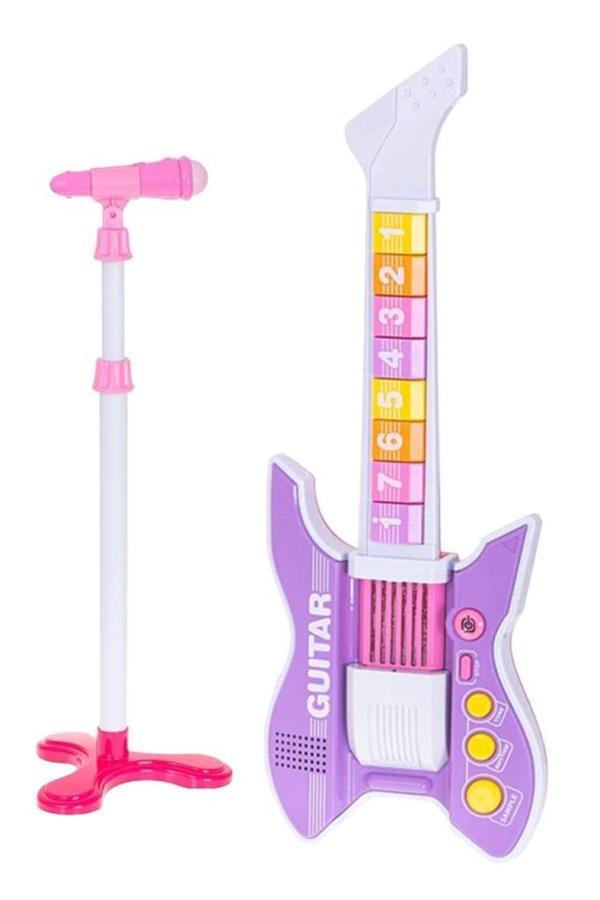 Rennes RG-035PK Mikrofonlu Tuşlu Çocuk Elektro Oyuncak Gitar (Mikrofon Standı ve Askı Dahil) - Image 1