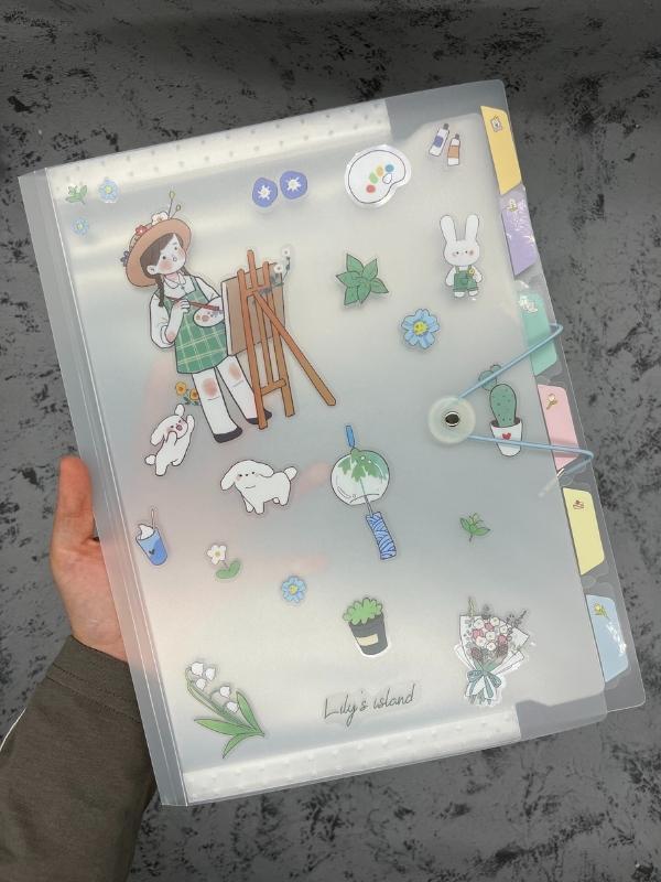 Şeffaf 6 Bölmeli 1 Sayfa Süsleme Ve Dosyalama Yeşil Stickerlı A4 Dosya Klasörü  - Image 1