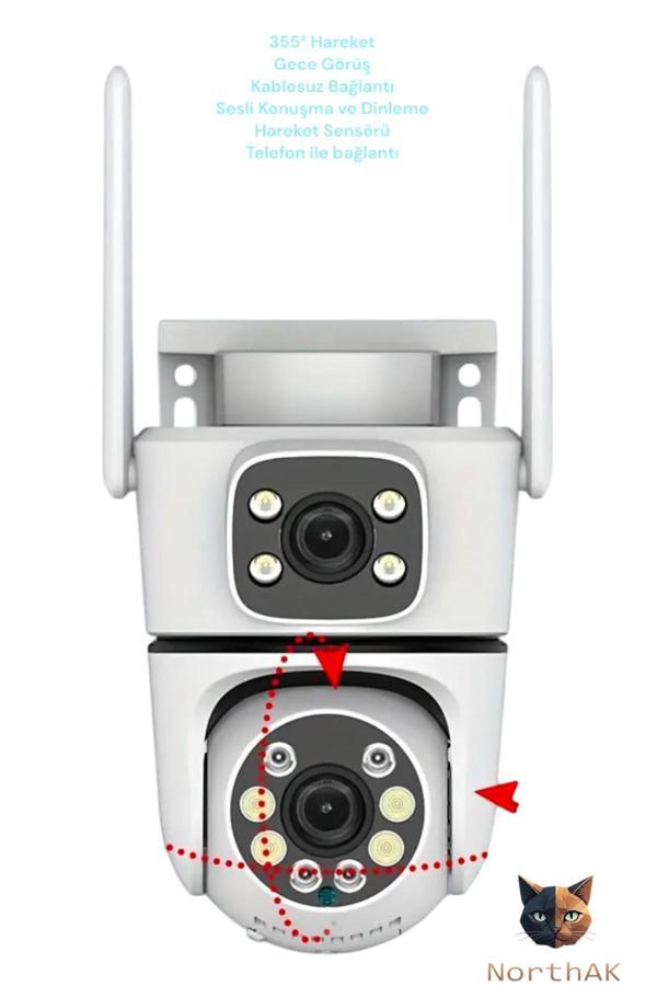 Home Çift Lensli Kablosuz Akıllı Güvenlik Kamerası - Gece Görüşü, Hareket Sensörü, Wifi Bağlantı, Sesli - Image 1