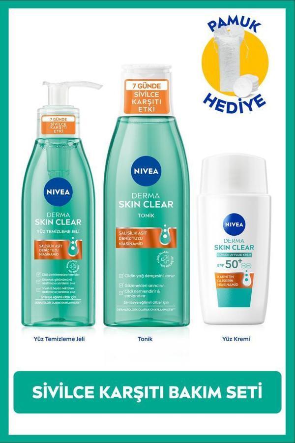 SPF50 Derma Skin Clear Sivilce Karşıtı Güneş Koruyucu Krem 40ml, Yüz Temizleme Jeli ve Tonik, Pamuk - Image 1