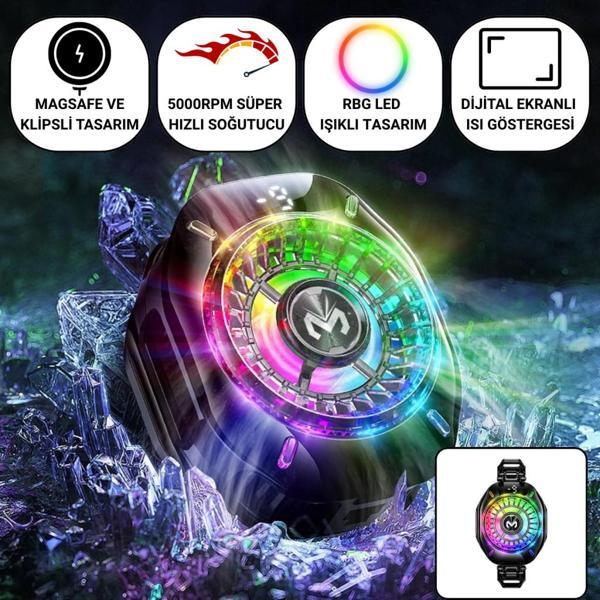 Polham MagSafe ve Klipsli Süper Hızlı Telefon Soğutucu | 5000RPM, RGB LED, Dijital Isı Göstergeli - Image 1