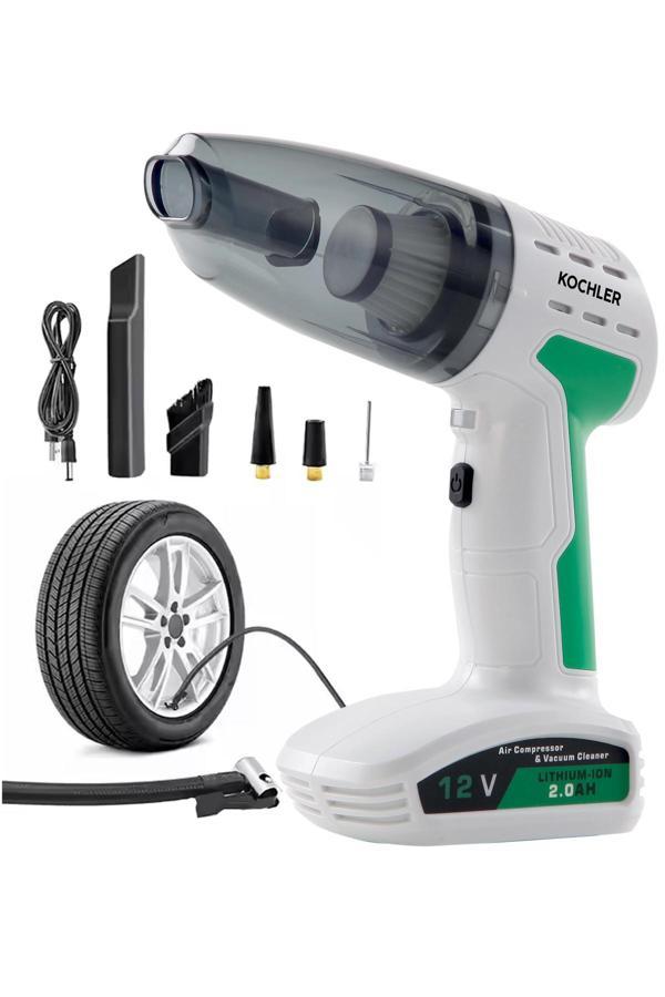 4 Fonksiyonlu Şarjlı Araç Süpürgesi – Şişirme Pompası + Basınç Ölçer + LED Işık - Image 1