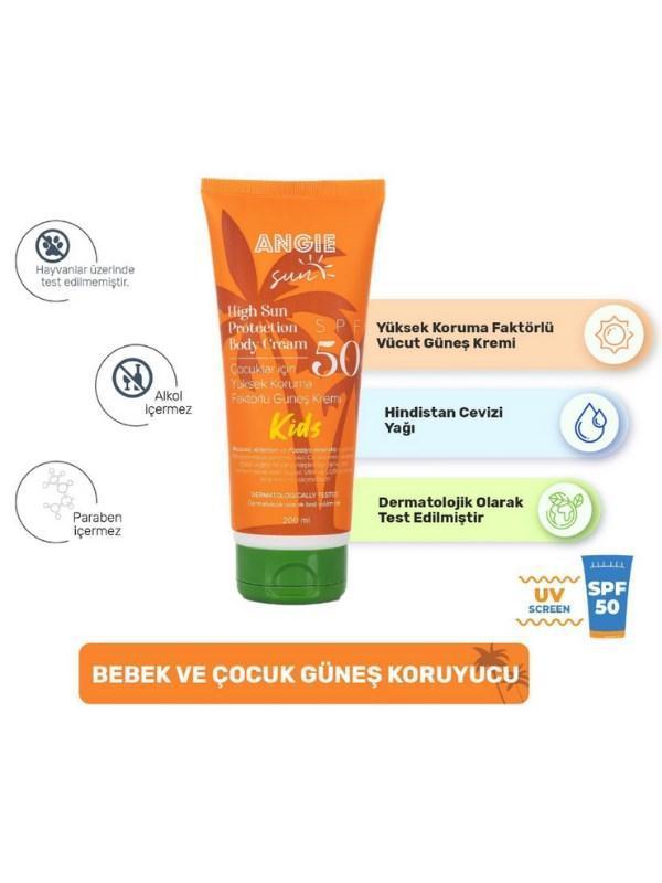 Angie Kids 50 Spf Çocuklara Özel Yüksek Koruma Faktörlü Güneş Kremi 200 ml - Image 1