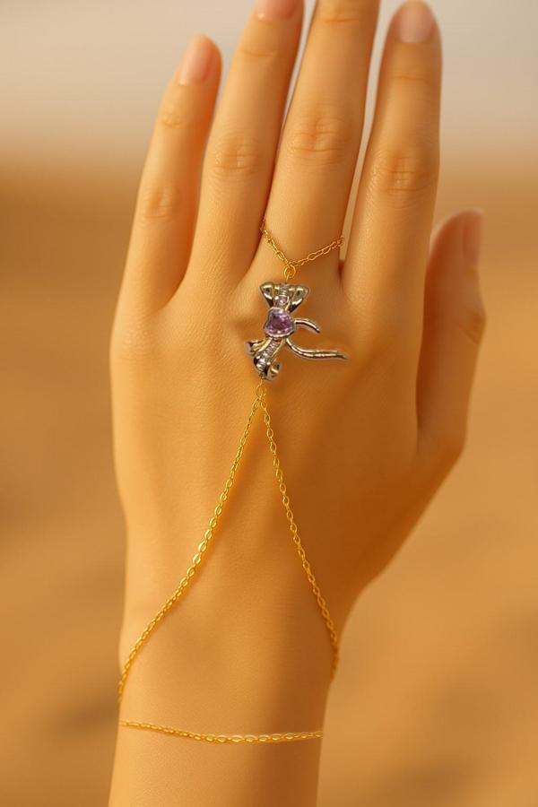 Altın Renk Pembe Taş Fiyonk Çelik Şahmeran - 3549 - Image 1