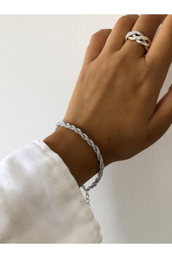 Gümüş Renk Burgu Unisex Çelik Bileklik - 3355 - Image 1