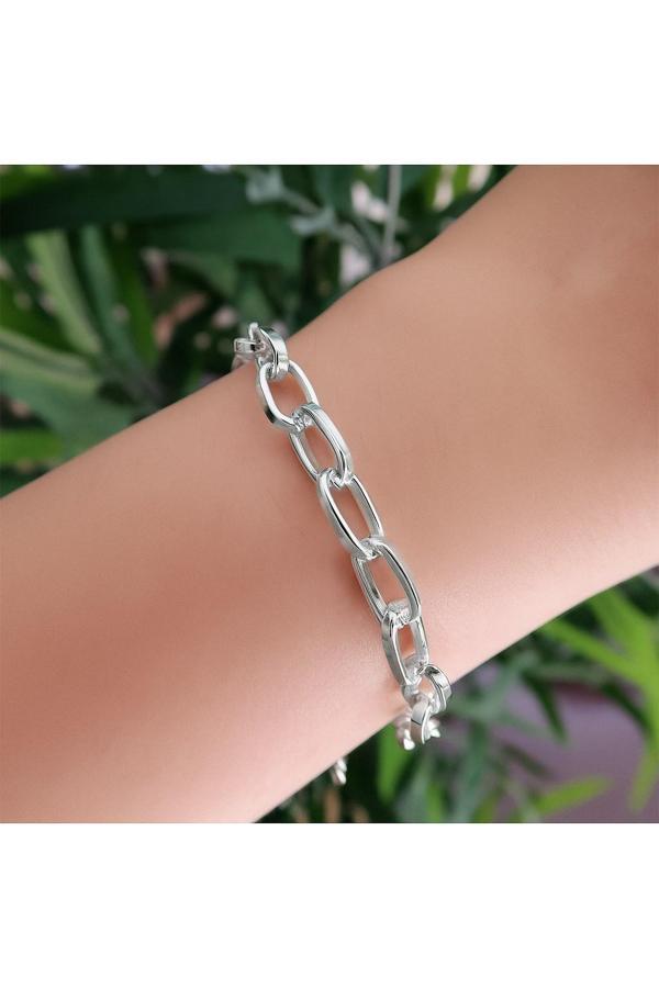 Gümüş  Renk Oval Dikdörtgen Unisex Çelik Bileklik - 3357 - Image 1