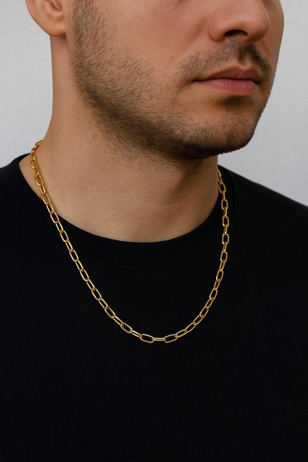 Altın Renk Oval Dikdörtgen Unisex Çelik Kolye - 3359 - Image 1