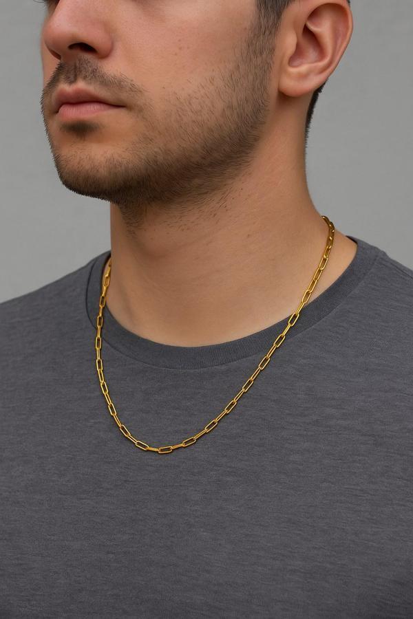 Altın Renk İnce Ataç Unisex Çelik Kolye - 3360 - Image 1