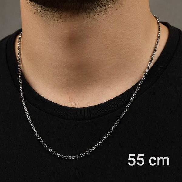 Gümüş Renk İnce Doc Unisex Çelik Kolye - 3365 - Image 1
