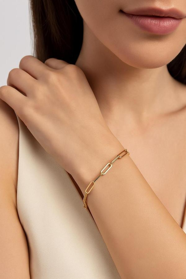 Altın Renk Kalın Ataç  Unisex Çelik Bileklik - 3366 - Image 1