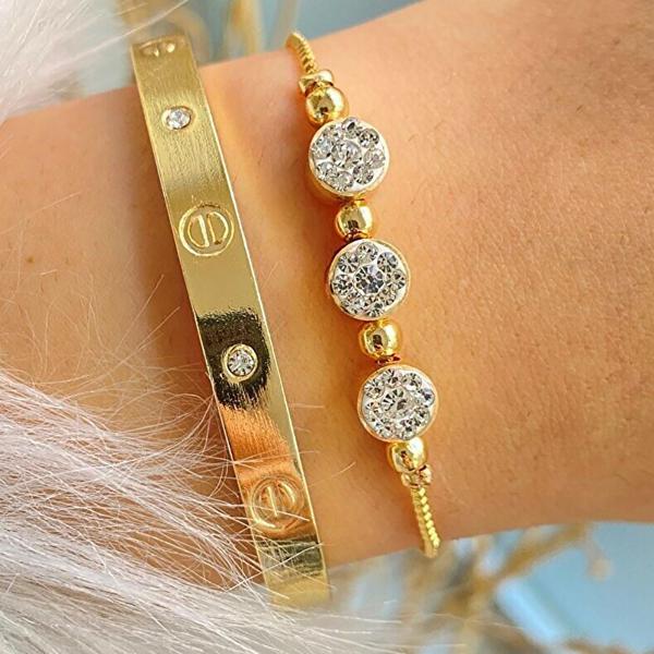 Altın Renk Kombin Bileklik Seti Cartier Taşlı Bileklik Ve Zirkon Macun Bileklik - 1034 - Image 1