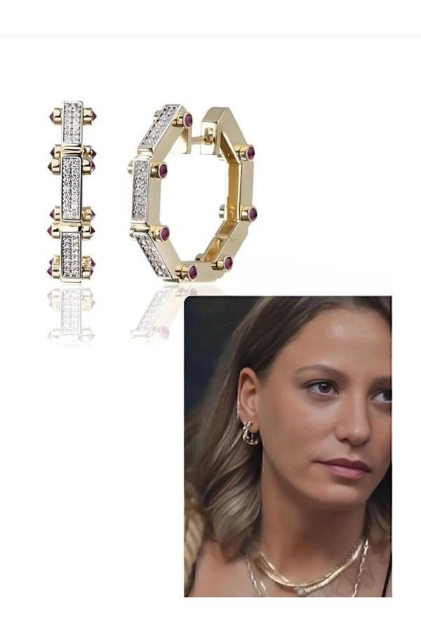 Altın Renk Kimler Geldi Kimler Geçti Leyla Küpe Vip Kararmaz Solmaz Çelik Küpe - 3160 - Image 1