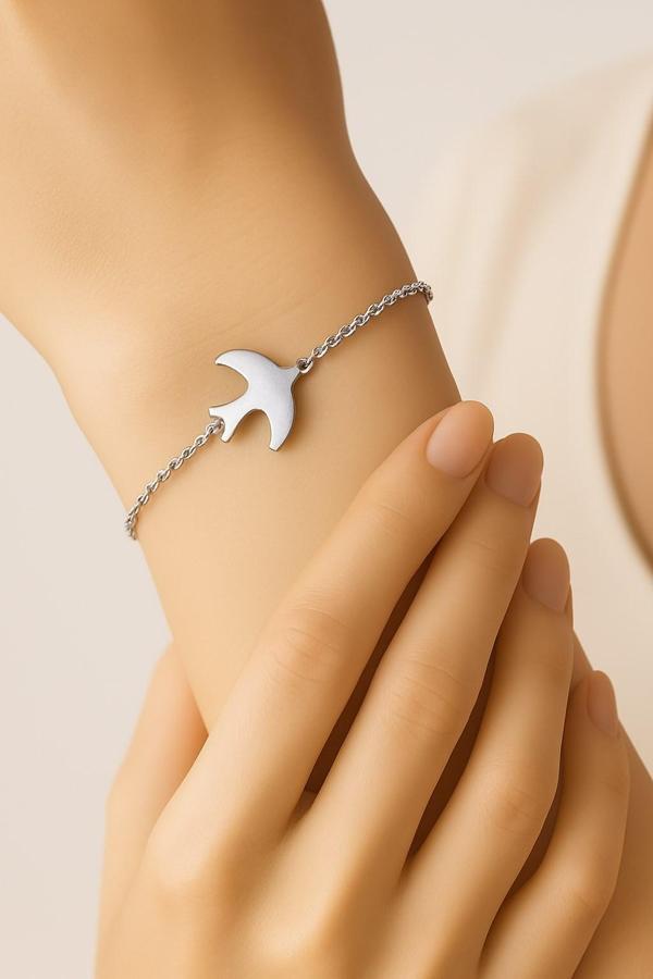 Gümüş Renk Sf Kuş Çelik Bileklik - 3379 - Image 1