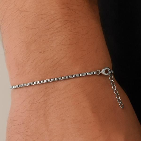 Gümüş Renk Iç Içe Geçmeli 1 Mm. Kutu Zincir Asansör Unisex Erkek Çelik Bileklik -  3382 - Image 1