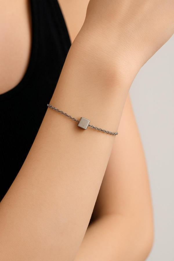 Gümüş Renk Sf Küp Zincir Unisex Çelik Bileklik - 3384 - Image 1