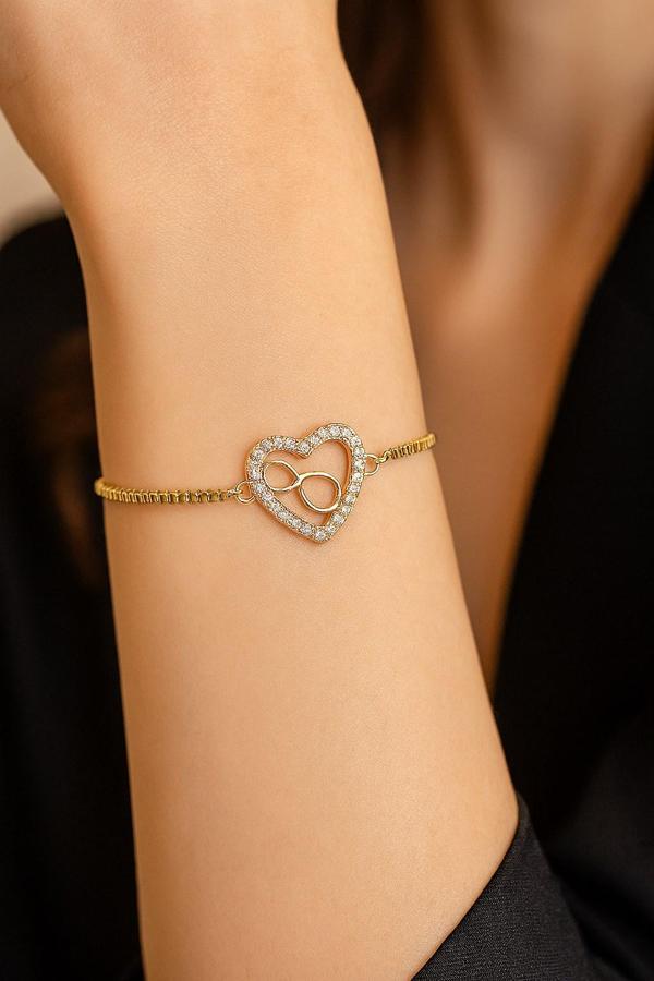 Altın Renk Kalp Sonsuzluk Asansör Çelik Bileklik - 3609 - Image 1