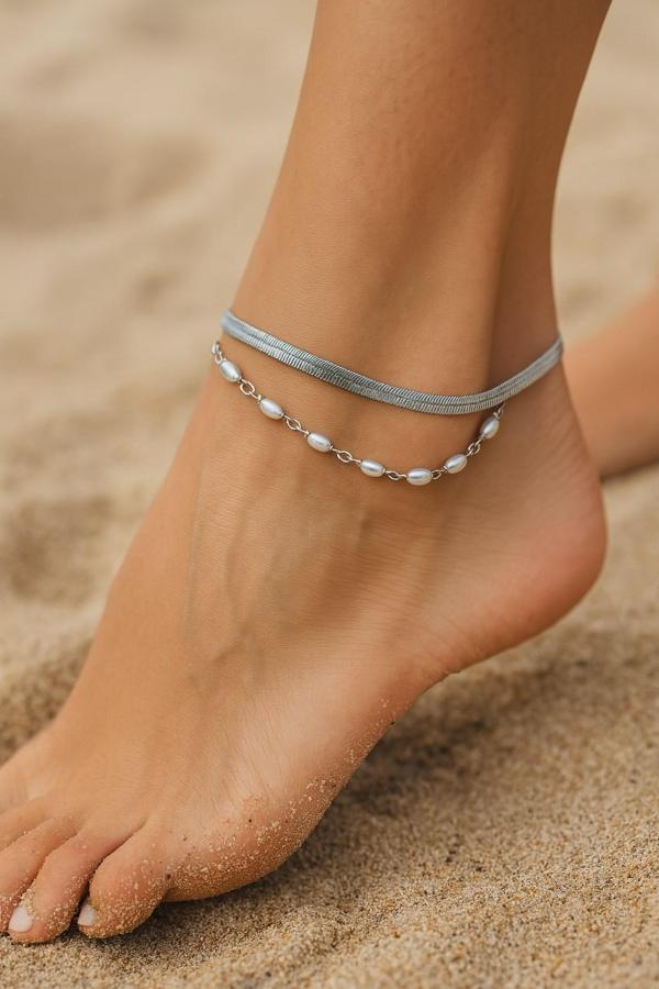 Gümüş Renk İtalyan Silindir Sıra İncil Katmanlı Çelik Halhal - 3422 - Image 1